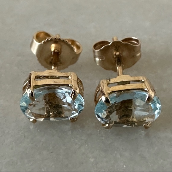 Jewelry - 14k Solid Gold Oval Blue Topaz Post Earrings